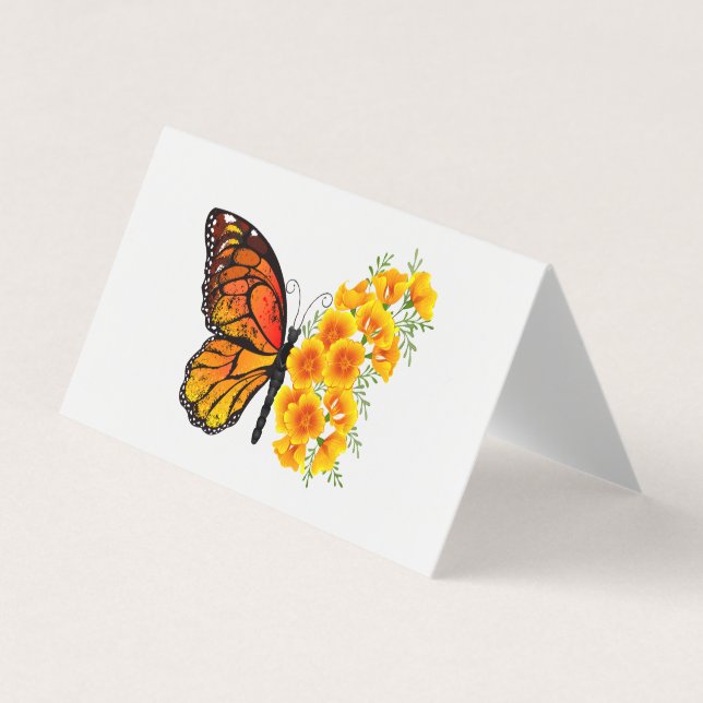 Tarjeta De Visita Mariposa de flores con amapola amarilla de Califor (Anverso)