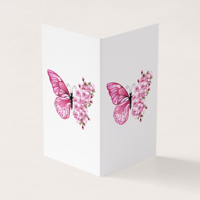 Tarjeta De Visita Mariposa de flores con Sakura rosa (Exterior)