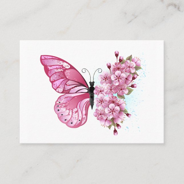 Tarjeta De Visita Mariposa de flores con Sakura rosa (Anverso)