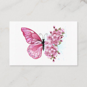 Tarjeta De Visita Mariposa de flores con Sakura rosa
