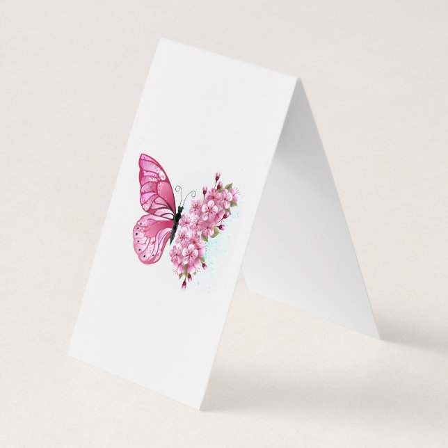 Tarjeta De Visita Mariposa de flores con Sakura rosa (Reverso)