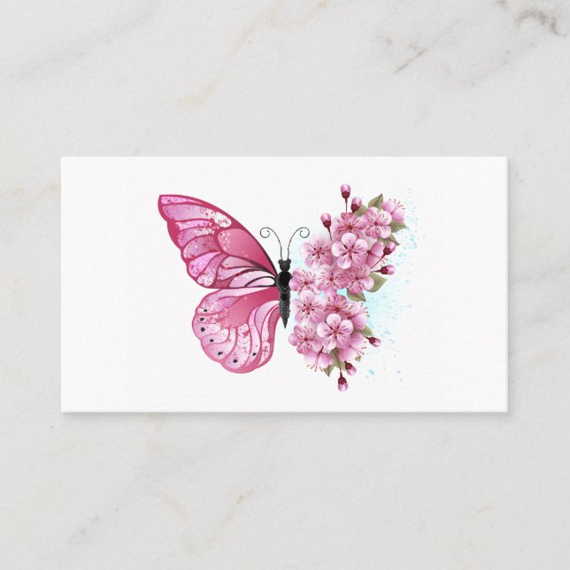 Tarjeta De Visita Mariposa de flores con Sakura rosa (Anverso)