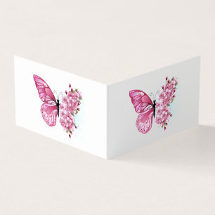 Tarjeta De Visita Mariposa de flores con Sakura rosa