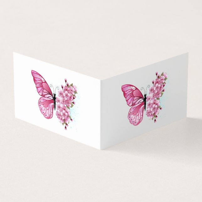 Tarjeta De Visita Mariposa de flores con Sakura rosa (Exterior)