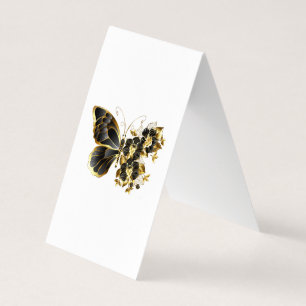 Tarjeta De Visita Mariposa de flores de oro con orquídea negra