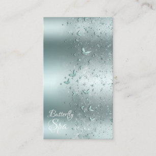 Tarjeta De Visita Mariposa de Flutter Silver Teal Aqua Sparkle