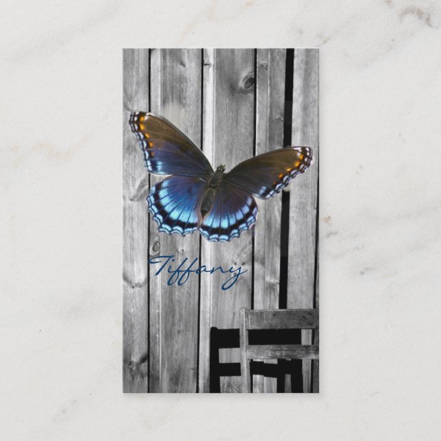 Tarjeta De Visita Mariposa de madera resistida apenada del azul del (Anverso)