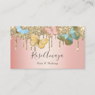 Tarjeta De Visita Mariposa de Moda Dorado Brillo Rosa Industria de l
