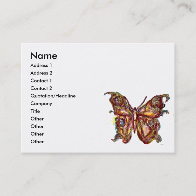 TARJETA DE VISITA MARIPOSA DE ORO EN AZUL Y BLANCO (Anverso)