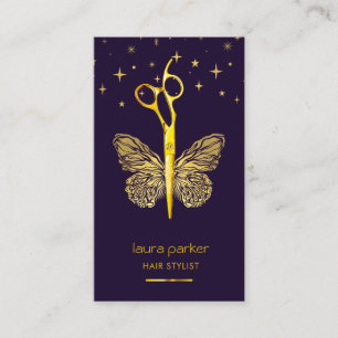 Tarjeta De Visita Mariposa de oro púrpura Tijera Peluquería Salón