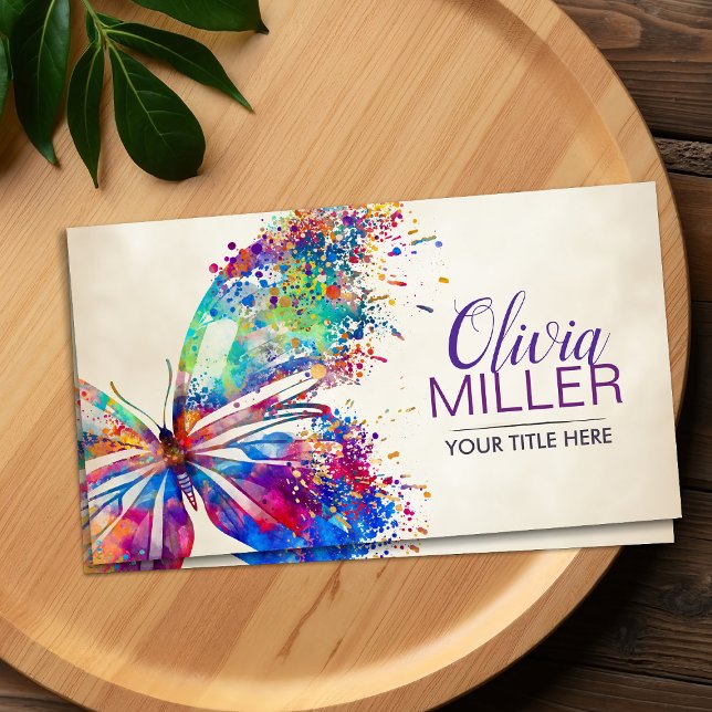 Tarjeta De Visita mariposa de pintura de salpicaduras coloridas (Subido por el creador)