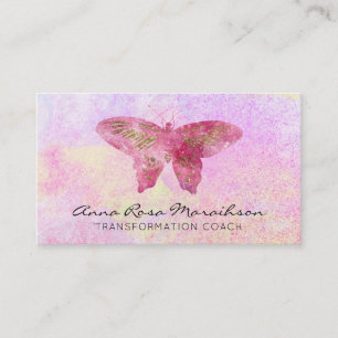 Tarjeta De Visita *~* Mariposa de Purpurina rosa Pastel dorado