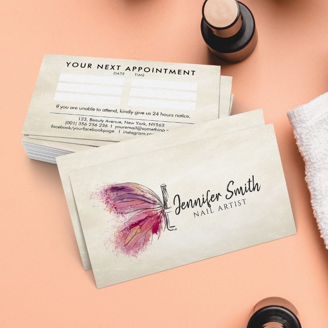 Tarjeta De Visita Mariposa de tinta acuarela - Artista de uñas (Subido por el creador)