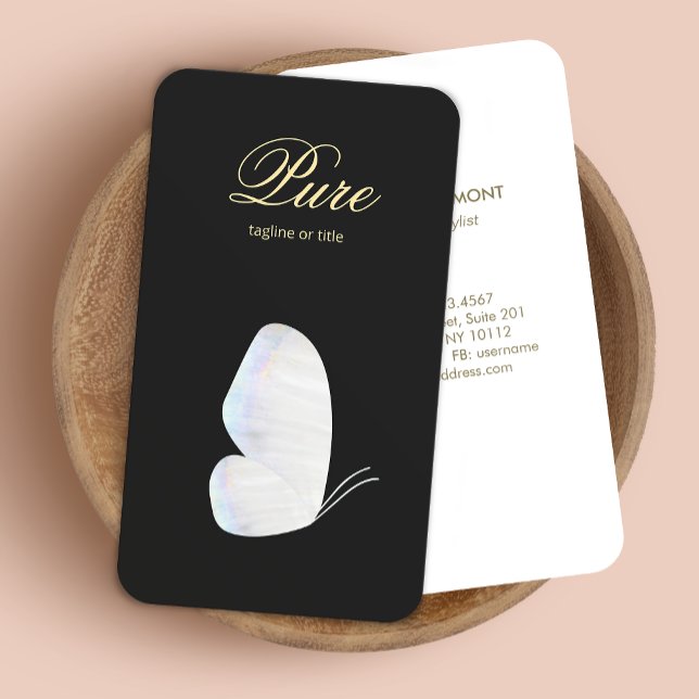 Tarjeta De Visita Mariposa elegante de conchas blancas negras (Subido por el creador)
