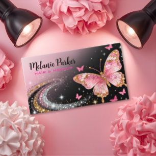 Tarjeta De Visita Mariposa Elegante de Glitter Dorado Rosa