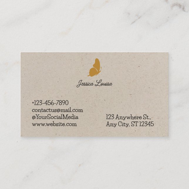 Tarjeta De Visita Mariposa Elegante Minimal Beige Vintage (Reverso)