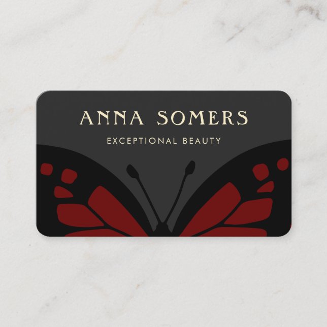 Tarjeta De Visita Mariposa elegante negra y roja (Anverso)
