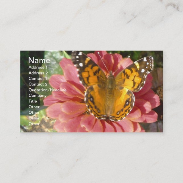 Tarjeta De Visita Mariposa en una zinnia rosa (Anverso)