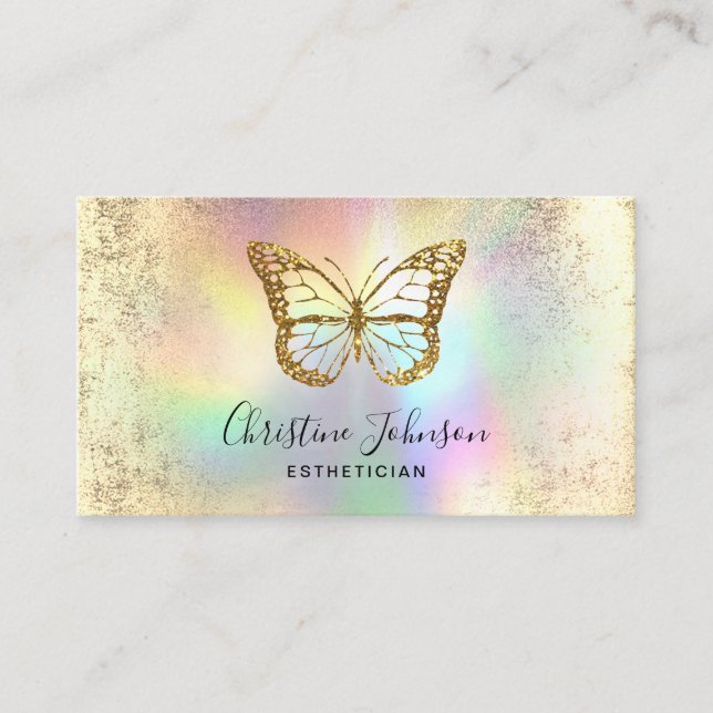 Tarjeta De Visita mariposa falsa purpurina de oro (Anverso)
