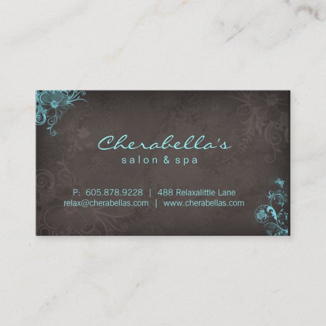 Tarjeta De Visita Mariposa floral Brown azul del balneario elegante (Anverso)