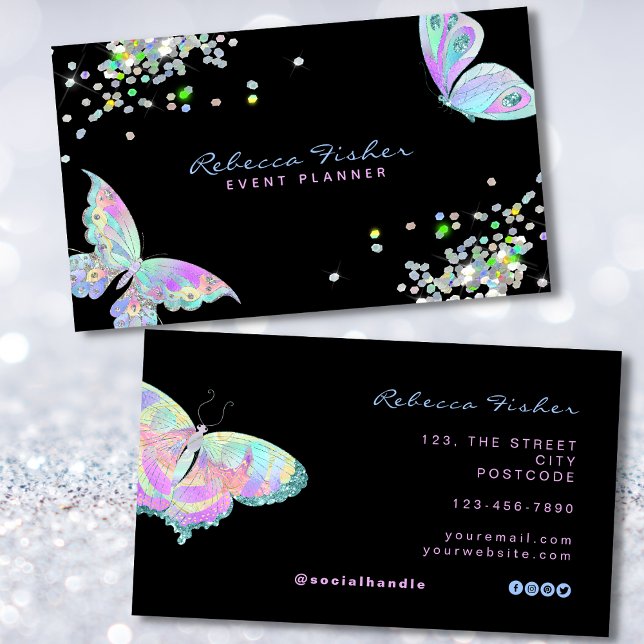 Tarjeta De Visita Mariposa irlandesa holográfica pastel arcoiris (rainbow butterfly business cards)