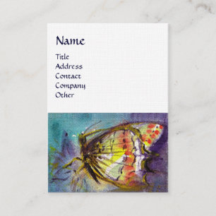Tarjeta De Visita MARIPOSA MÁGICA ,Amarillo, Blanco ,Papel de Lino
