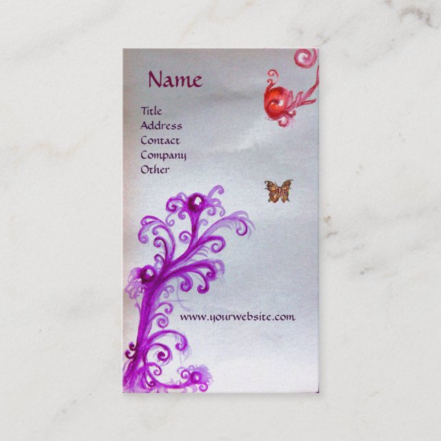 TARJETA DE VISITA MARIPOSA, MÁGICA ROJA PURPLE PURPLE CHARL MONOGRAM (Anverso)