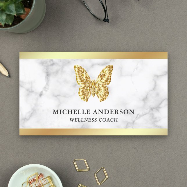 Tarjeta De Visita Mariposa moderna de Relieve metalizado dorado de m (Subido por el creador)
