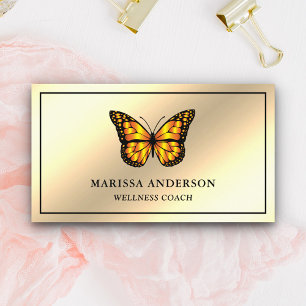 Tarjeta De Visita Mariposa Monarca Naranja Elegante Hojalata Dorada 