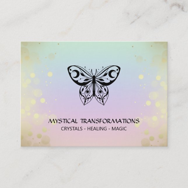 Tarjeta De Visita *~* Mariposa mosca Magia Boho Arcoiris Pastel  (Anverso)