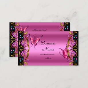 Tarjeta De Visita Mariposa negra rosa de oro floral elegante