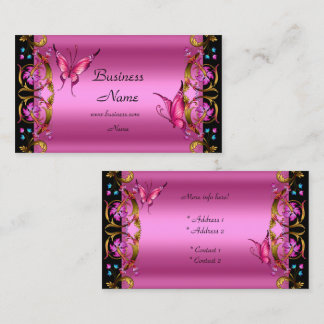 Tarjeta De Visita Mariposa Negra Rosa Dorada Floral Elegante