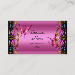 Tarjeta De Visita Mariposa Negra Rosa Dorada Floral Elegante