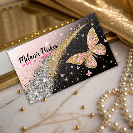 Tarjeta De Visita Mariposa Purpurina elegante de oro rosa