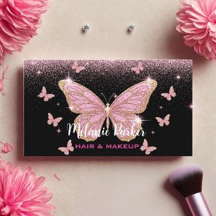 Tarjeta De Visita Mariposa Purpurina elegante rosa rosa de oro
