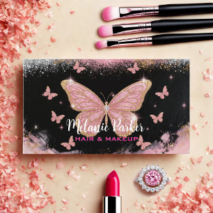 Tarjeta De Visita Mariposa Purpurina elegante rosa rosa de oro
