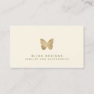Tarjeta De Visita Mariposa Relieve metalizado dorado Elegante Simple