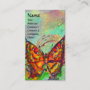 Tarjeta De Visita MARIPOSA ROJA EN EL Monograma ORO VERDE AZUL