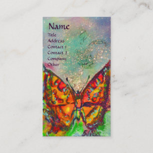 Tarjeta De Visita MARIPOSA ROJA EN EL Monograma ORO VERDE AZUL