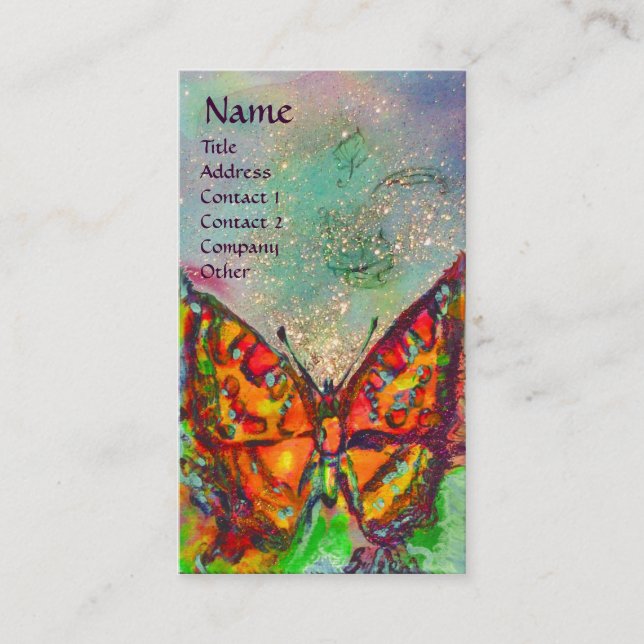 Tarjeta De Visita MARIPOSA ROJA EN EL Monograma ORO VERDE AZUL (Anverso)
