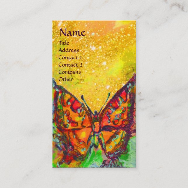 Tarjeta De Visita MARIPOSA ROJA EN ORO AMARILLO DERRAME Monograma (Anverso)