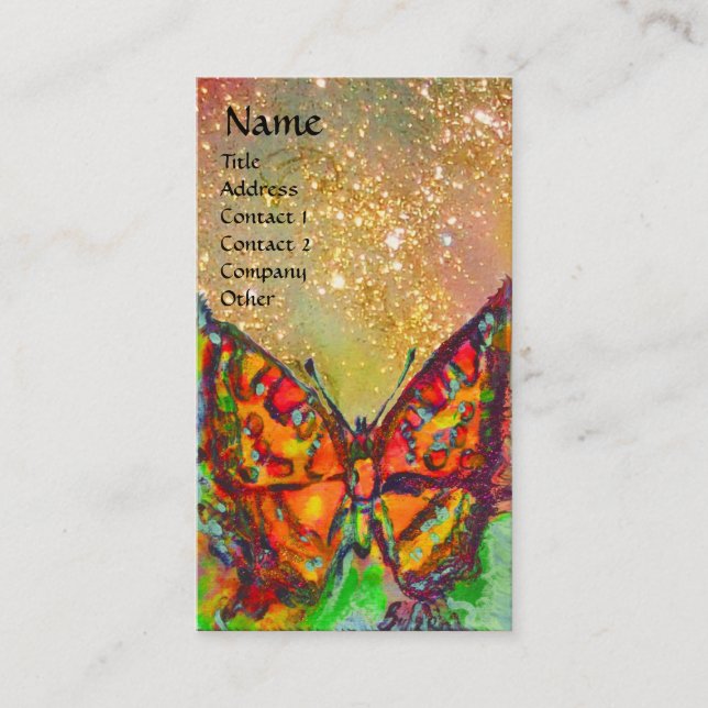 Tarjeta De Visita MARIPOSA ROJA EN ORO AMARILLO DERRAME Monograma (Anverso)