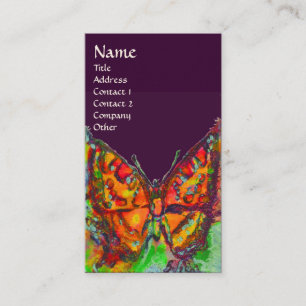 Tarjeta De Visita Mariposa Roja Purpura Amarillo Dorado Brillante Mo