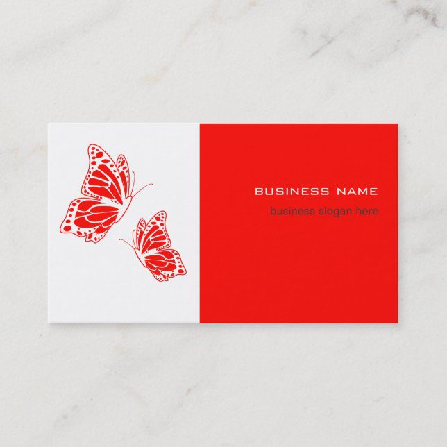 Tarjeta De Visita Mariposa Rojo y Blanco Elegante Moderno Simple (Anverso)