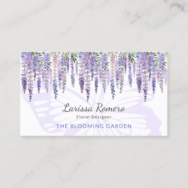 Tarjeta De Visita Mariposa romántica y Wisteria Pastel Floral (Anverso)