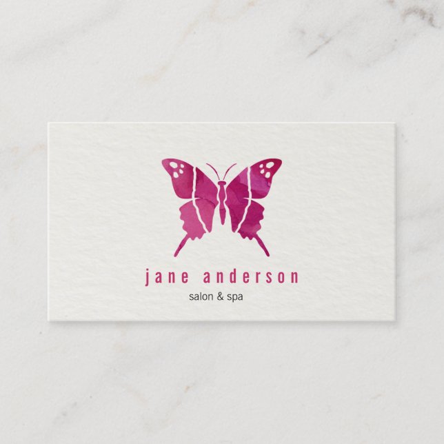 Tarjeta De Visita Mariposa rosa acuarela (Anverso)