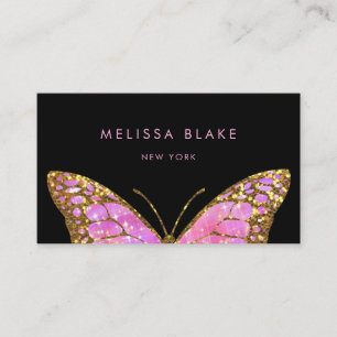 Tarjeta De Visita mariposa rosa grande sobre negro