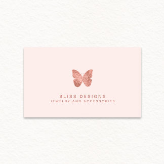 Tarjeta De Visita Mariposa Rosa Relieve metalizado dorado Elegante R