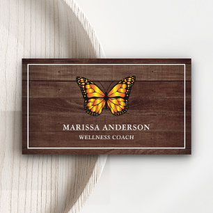 Tarjeta De Visita Mariposa rústica de madera de grano elegante Naran