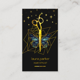 Tarjeta De Visita Mariposa Tijera de oro azul Peluquería de Salón de